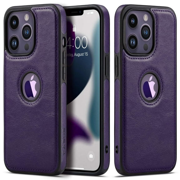 Casus Logo View Classic Slim Leather Case for iPhone 14 Pro Max - Purple