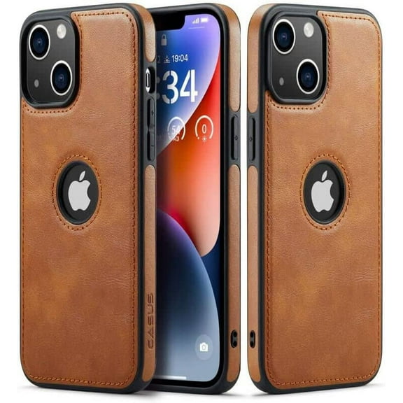 Casus Logo View Classic Slim Leather Case for iPhone 15 - Brown