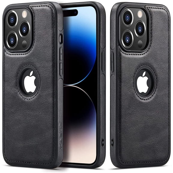 Casus Logo View Classic Slim Leather Case for iPhone 15 Pro Max - Black