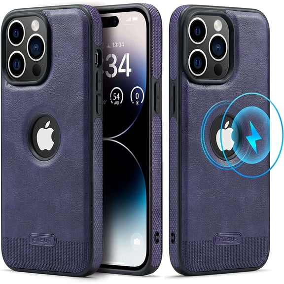 Casus Logo View Compatible with MagSafe Leather Slim Luxury Protective Cover Case for Apple iPhone 14 Pro Max - Purple