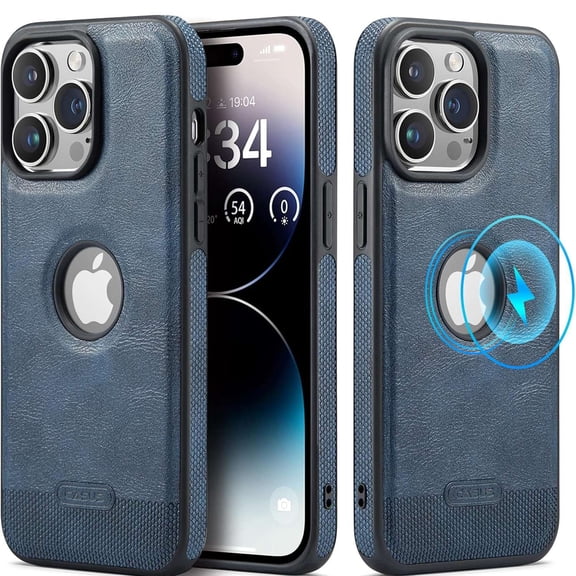Casus Magnetic Compatible with MagSafe Slim Leather Case for iPhone 15 Pro Max - Blue