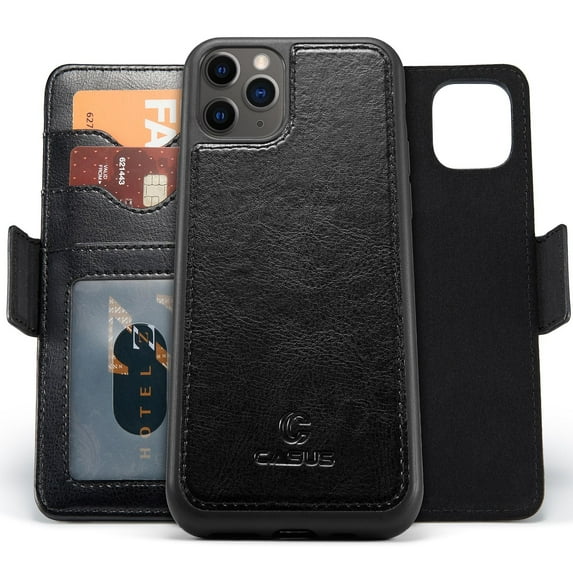 Casus Removable Wallet Cover Magnetic Phone Case for iPhone 12 Pro Max - Black