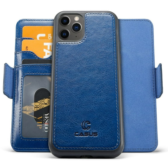 Casus Removable Wallet Cover Magnetic Phone Case for iPhone 12 Pro Max - Blue
