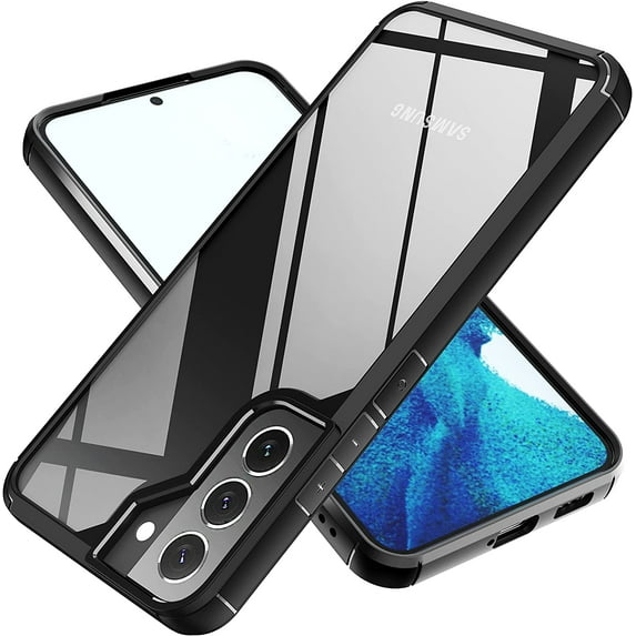 Casus Shockproof Bumper Hard Clear Back Cover Case Compatible for Samsung Galaxy S22 - Black