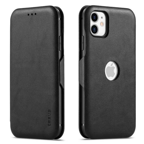 Casus Slim Flip Cover Wallet Logo View Card Holder Case for iPhone 11 Pro - Black