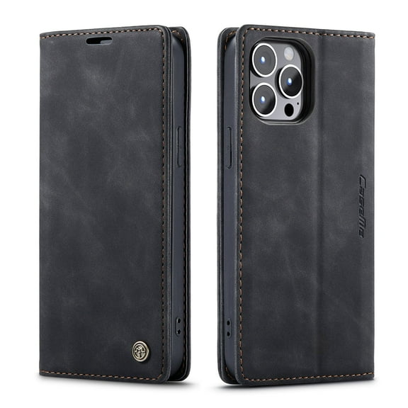 Casus Soft Suede Leather Cover Luxury Wallet Case for iPhone 14 - Black
