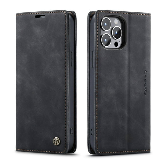 Casus Soft Suede Leather Cover Luxury Wallet Case for iPhone 14 Pro Max - Black