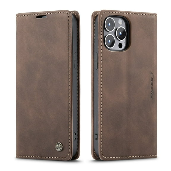 Casus Soft Suede Leather Cover Luxury Wallet Case for iPhone 14 Pro Max - Brown