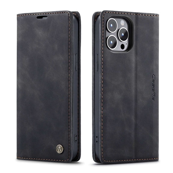 Casus Wallet Case Leather CaseMe Card Holder Cover for Apple iPhone 13 Pro - Black