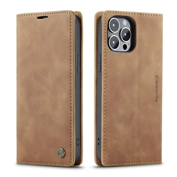 Casus Wallet Case Leather CaseMe Card Holder Cover for Apple iPhone 15 Pro Max - Brown