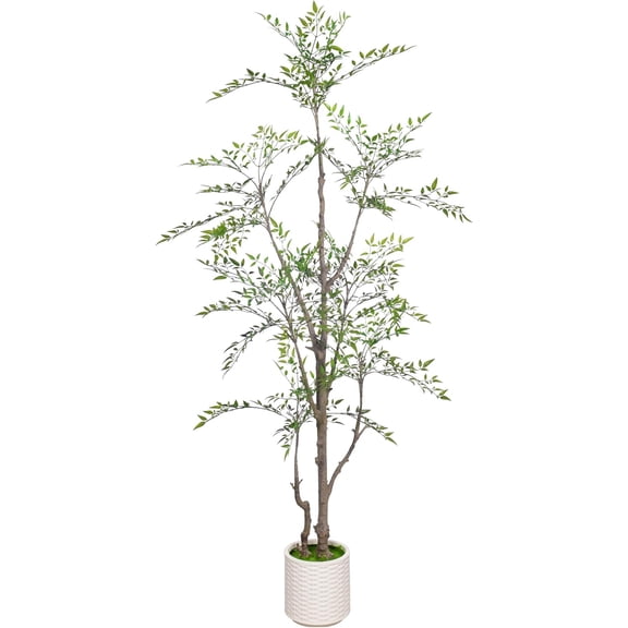 Casvik 6FT Faux Nandina Bamboo Tree with Adjustable Branches & Pot, Faux Heavenly Bamboo Tree, Green