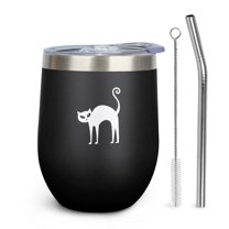 Cat 12oz Insulated Wine Tumbler with Lid and Straw – Double Wall Vacuum Mug Stainless Steel 304 Interior for Hot & Cold Drinks Coffee, Wine, Cocktails