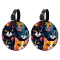 thumbnail image 1 of Cat 2Pcs PU Leather Round Luggage Tags with Privacy Cover and Name ID Tag for Suitcase, Handbags, Backpacks, School Bags, 1 of 6