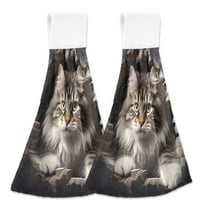 Cat 2pcs Bathroom Hanging Towels Velcro Soft Hand Towel Absorbent Tie Towels for Kitchen Toilet Tea Bar Washcloth