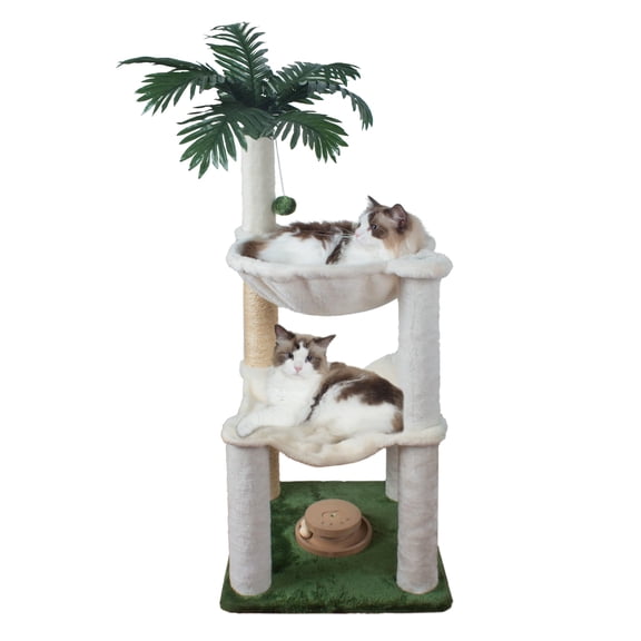 Cat 40 Inches Small Tree Tower With Two Hammock Double Wooden Interactive Condo For Kitten And Adults