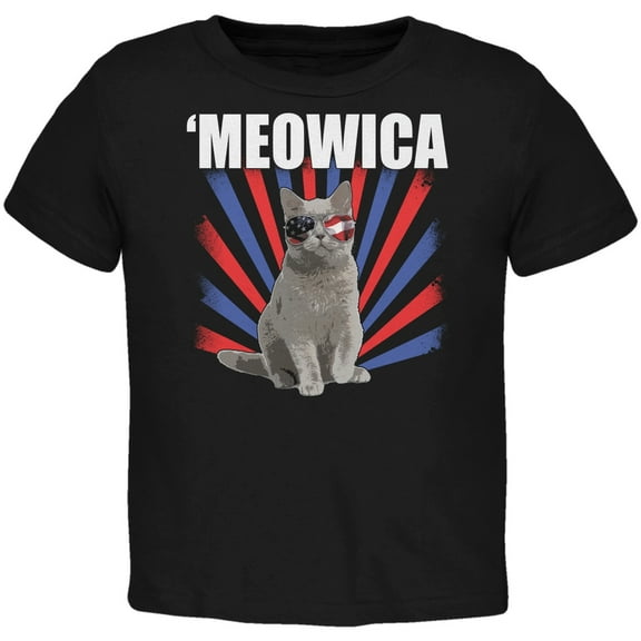 Cat 4th of July Meowica Black Toddler T-Shirt - 3T