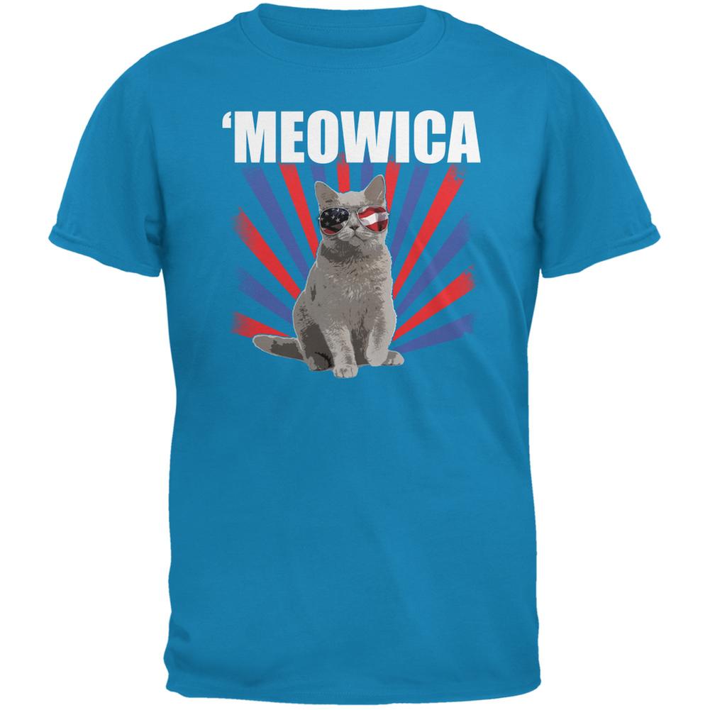 Cat 4th of July Meowica Sapphire Blue Adult T-Shirt - Medium - image 1 of 1
