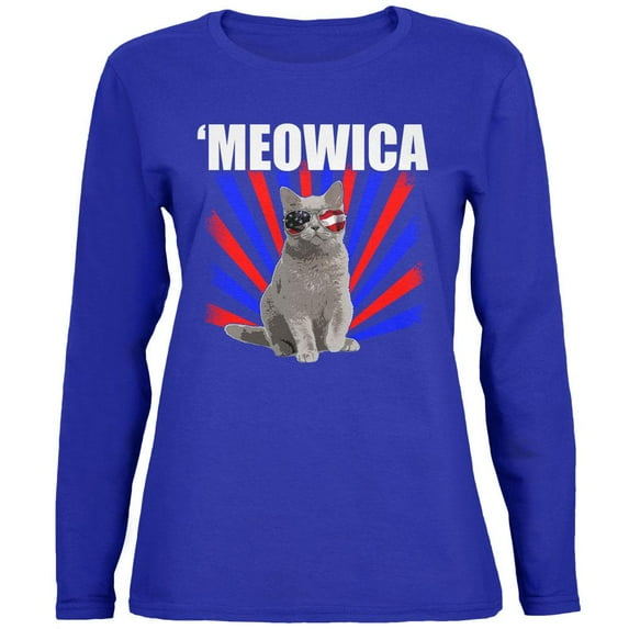 Cat 4th of July Meowica Womens Long Sleeve T Shirt Royal 2XL