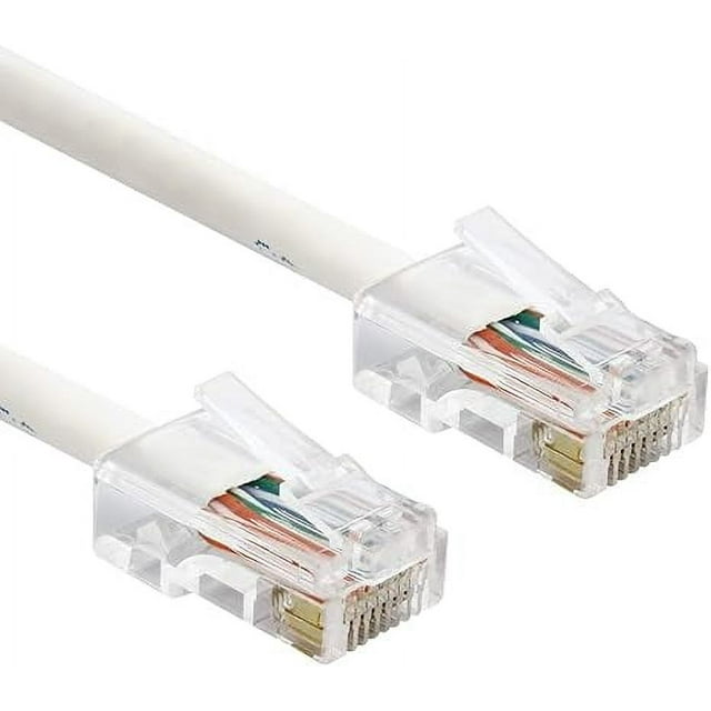 Cat 5e (CAT5E) Ethernet Cable, Solid Copper 24 AWG, EZ RJ45 Pass Through Connectors, High Speed LAN Network Internet Patch Cable, UL ETL, Custom Cut and Made in USA (1ft, White)