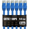 thumbnail image 1 of Cat 5e Ethernet Cable 0.5 FT in Blue 6 Pack UTP 1 Gbps Speed Network Short Round Direct Burial Bare Copper LAN Patch Cable for Router Gaming PS5 XBOX Printer Computer CCTV Camera Switch, 1 of 5
