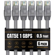 Cat 5e Ethernet Cable 0.5 FT in Gray 6 Pack UTP 1 Gbps Speed Network Short Round Direct Burial Bare Copper LAN Patch Cable for Router Gaming PS5 XBOX Printer Computer CCTV Camera Switch
