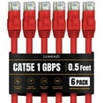 thumbnail image 1 of Cat 5e Ethernet Cable 0.5 FT in Red 6 Pack 1 Gbps Speed Network Short Round Rj45 Outdoor Indoor Direct Burial Bare Copper LAN Patch Cable for Router Gaming PS5 XBOX Printer Computer CCTV Switch, 1 of 5
