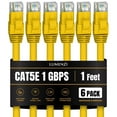 thumbnail image 1 of Cat 5e Ethernet Cable 1 FT in Yellow 6 Pack 1 Gbps Speed Network Short Round Rj45 Outdoor Indoor Direct Burial Bare Copper LAN Patch Cable for Router Gaming PS5 XBOX Printer Computer CCTV Switch, 1 of 5