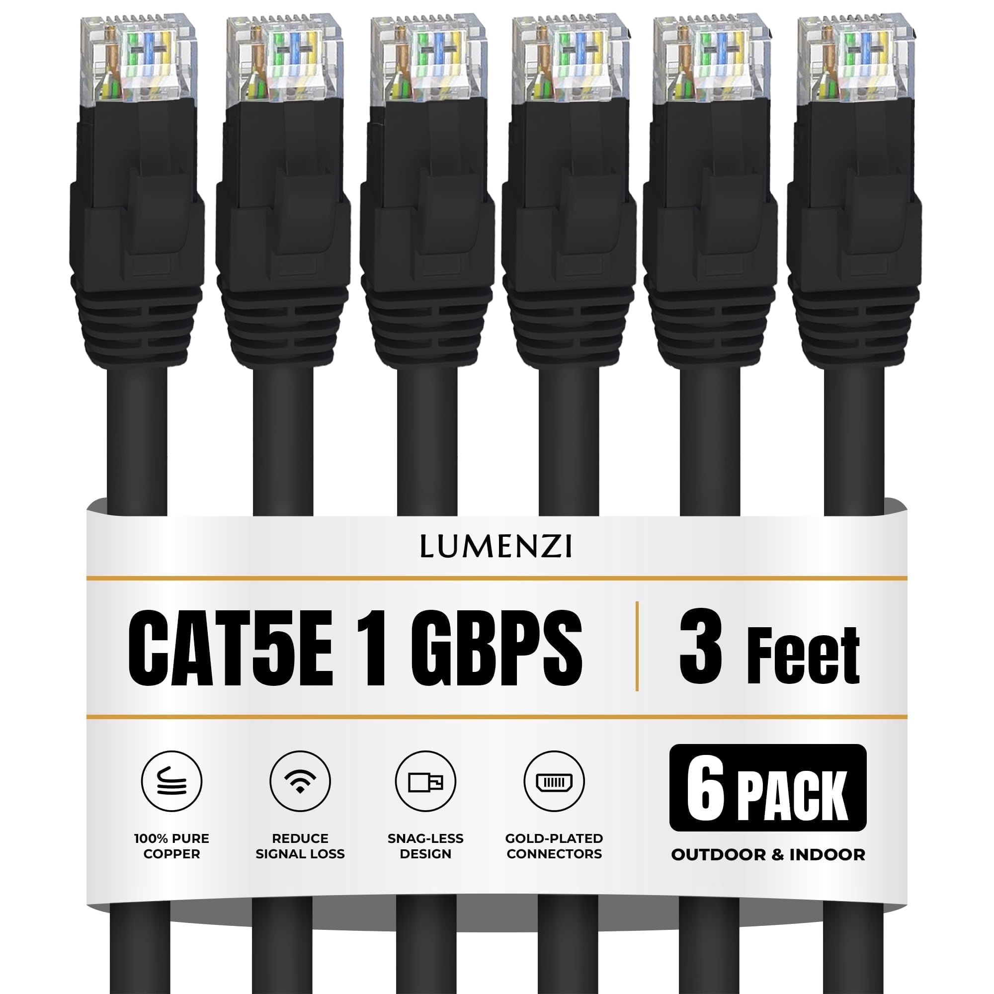 Short black Ethernet cables, 6-pack.