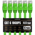 thumbnail image 1 of Cat6 Ethernet Cable 0.5 ft, Green, 6 Pack, 10 Gbps, Round RJ45 Patch Cable, Outdoor/Indoor, Direct Burial, Bare Copper, 1 of 5