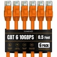 thumbnail image 1 of Cat 6 Ethernet Cable 0.5 FT in Orange 6 Pack 10 Gbps Speed Network Short Round Rj45 Outdoor Indoor Direct Burial Bare Copper LAN Patch Cable for Router Gaming PS5 XBOX Printer Computer CCTV Switch, 1 of 5
