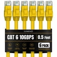 thumbnail image 1 of Cat 6 Ethernet Cable 0.5 FT in Yellow 6 Pack 10 Gbps Speed Network Short Round Rj45 Outdoor Indoor Direct Burial Bare Copper LAN Patch Cable for Router Gaming PS5 XBOX Printer Computer CCTV Switch, 1 of 5