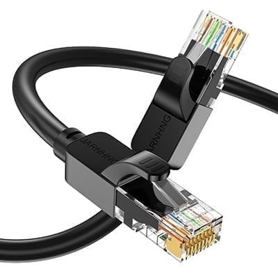 Cat 6 Ethernet Cable 1.5 ft, Indoor/Outdoor High Speed 10Gbps Internet Cable, Black RJ45 LAN Patch Cord for Gaming, PC, TV, Router, Printer