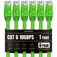 thumbnail image 1 of Cat 6 Ethernet Cable 1 FT in Green 6 Pack 10 Gbps Speed Network Short Round Rj45 Outdoor Indoor Direct Burial Bare Copper LAN Patch Cable for Router Gaming PS5 XBOX Printer Computer CCTV Switch, 1 of 5