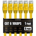 thumbnail image 1 of Cat 6 Ethernet Cable 1 FT in Yellow 6 Pack 10 Gbps Speed Network Short Round Rj45 Outdoor Indoor Direct Burial Bare Copper LAN Patch Cable for Router Gaming PS5 XBOX Printer Computer CCTV Switch, 1 of 5