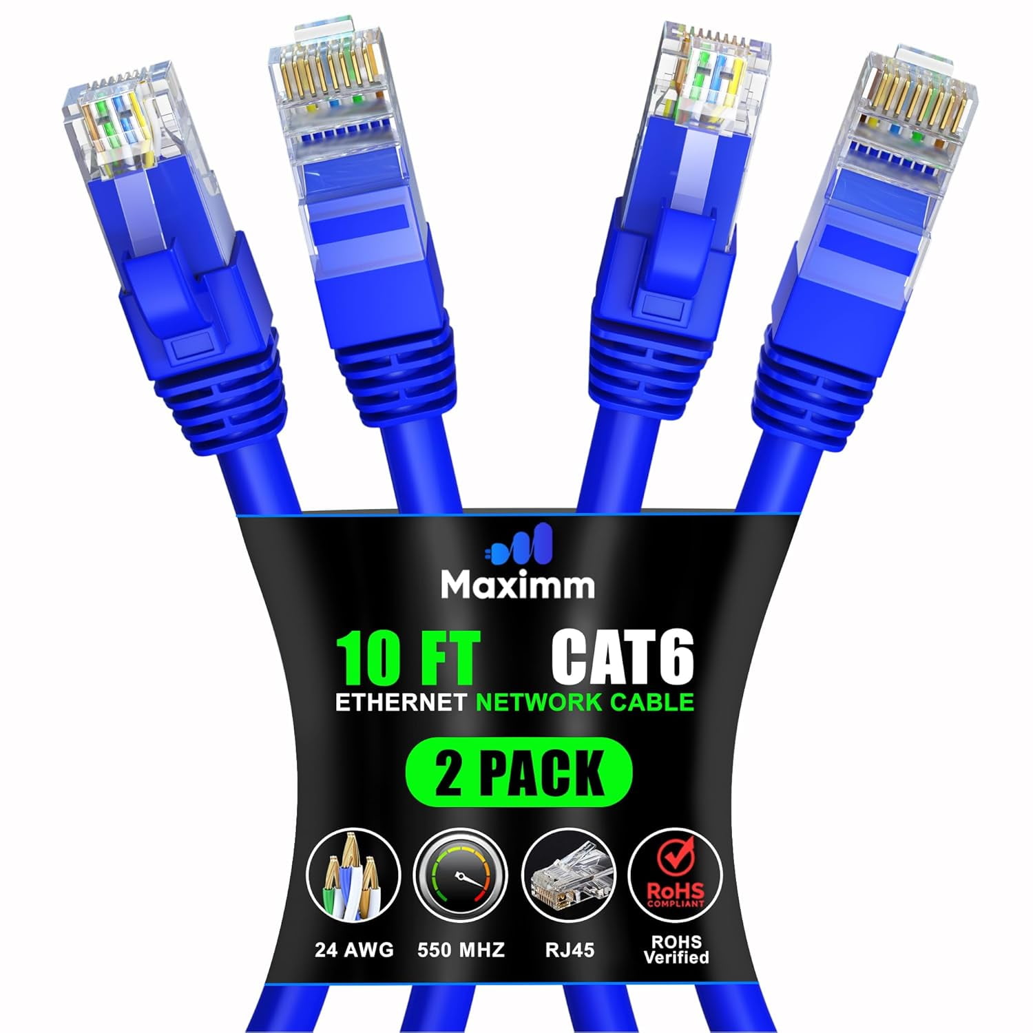Cat 6 Cable 10 Ft (2Pack) HighSpeed Lan Cable, Cable, Patch Cable, And