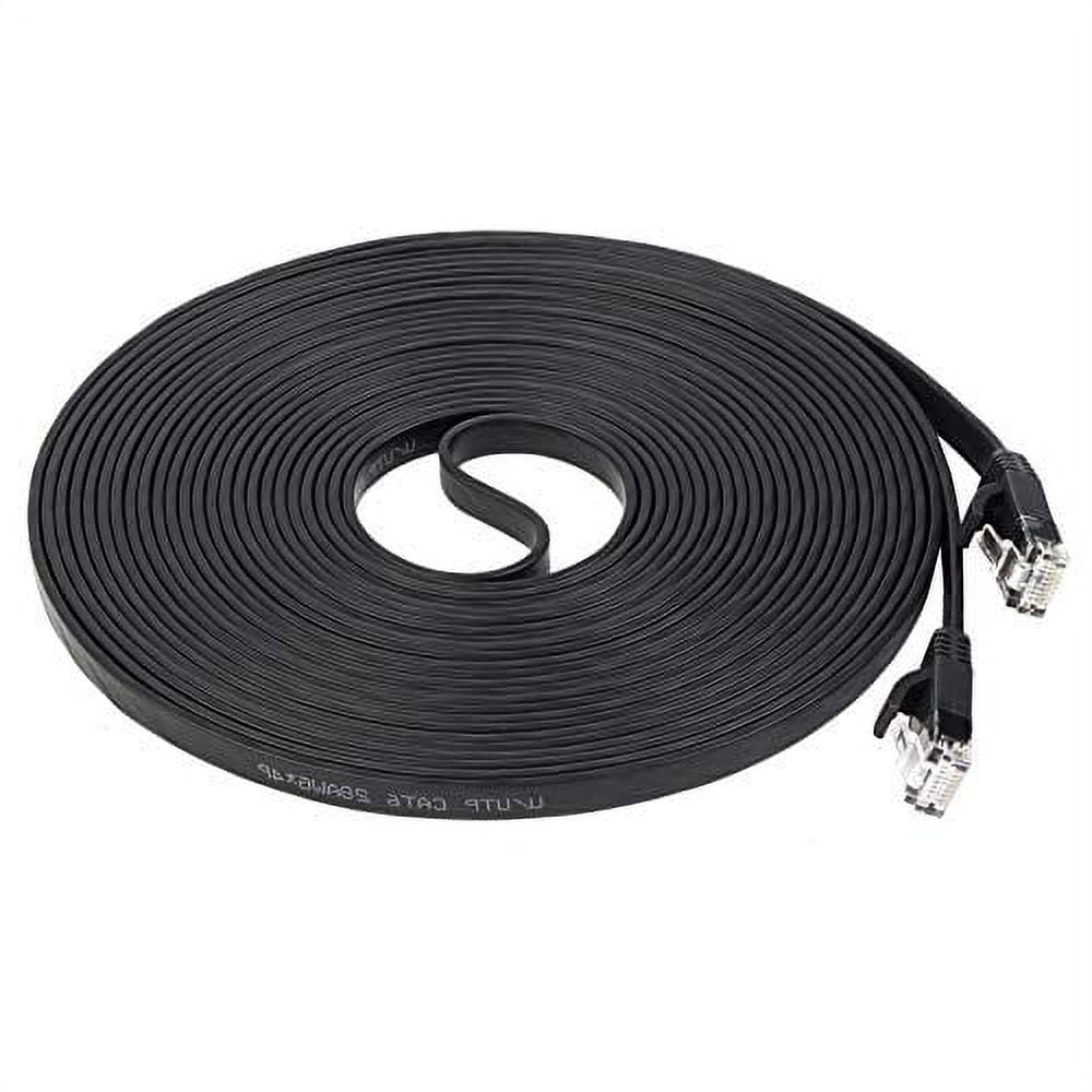 Cat 6 Ethernet Cable 100 ft, Flat Black Internet Network LAN Patch ...