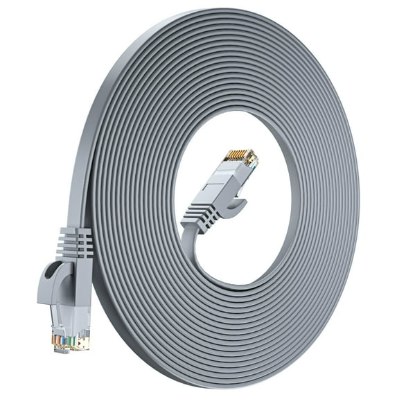 Cat6 Ethernet Cable 100ft, Gray - Flat High-Speed Network Cables for Gaming, Streaming, Router, Modem, PC, PS5, Xbox - Durable & Space-Saving Design