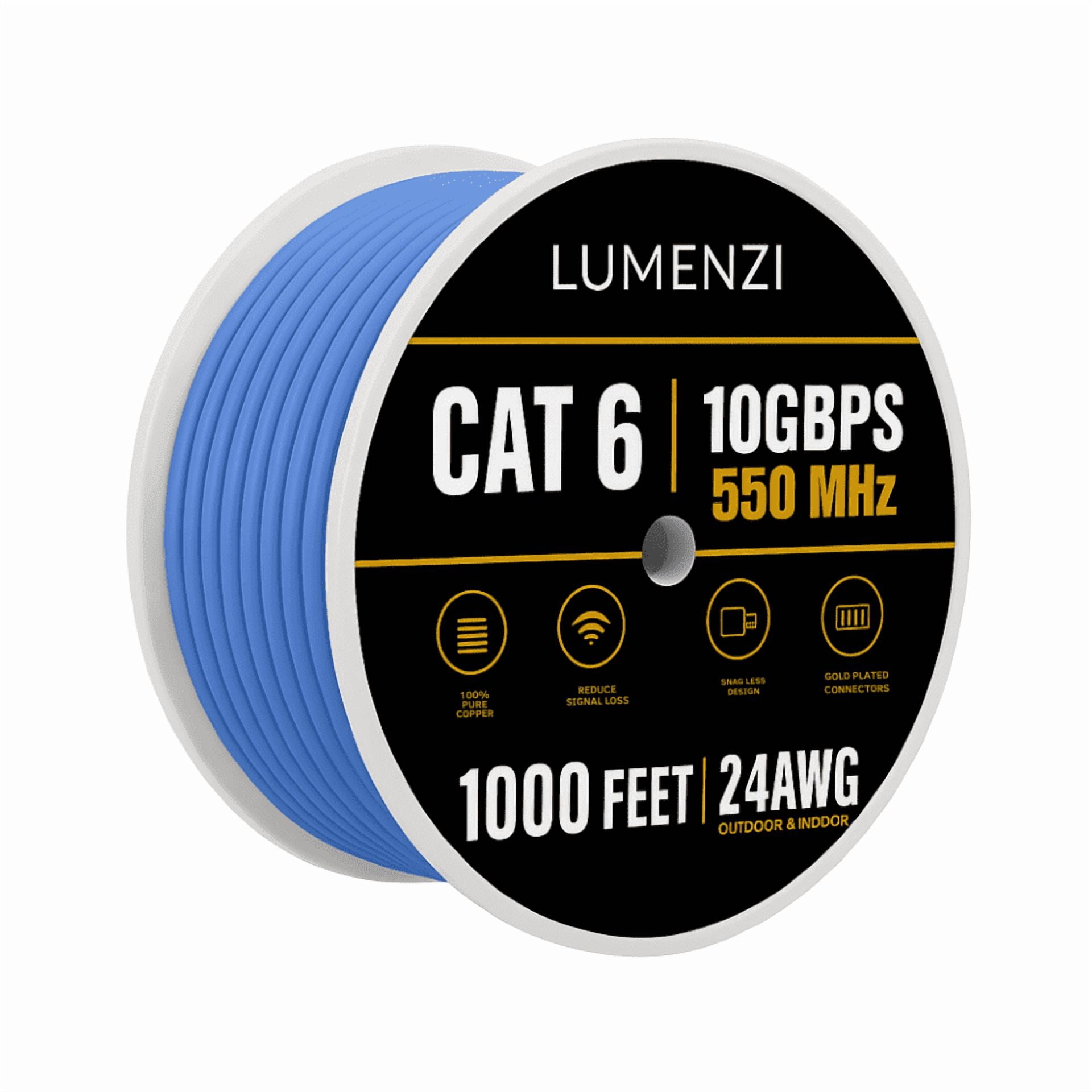 Cat 6 Ethernet Cable 1000 FT in Blue 10 Gbps Speed Network Long Round RJ45 Outdoor Indoor Direct Burial Bare Copper LAN Patch Cable for Router Gaming PS5 XBOX Printer Computer CCTV