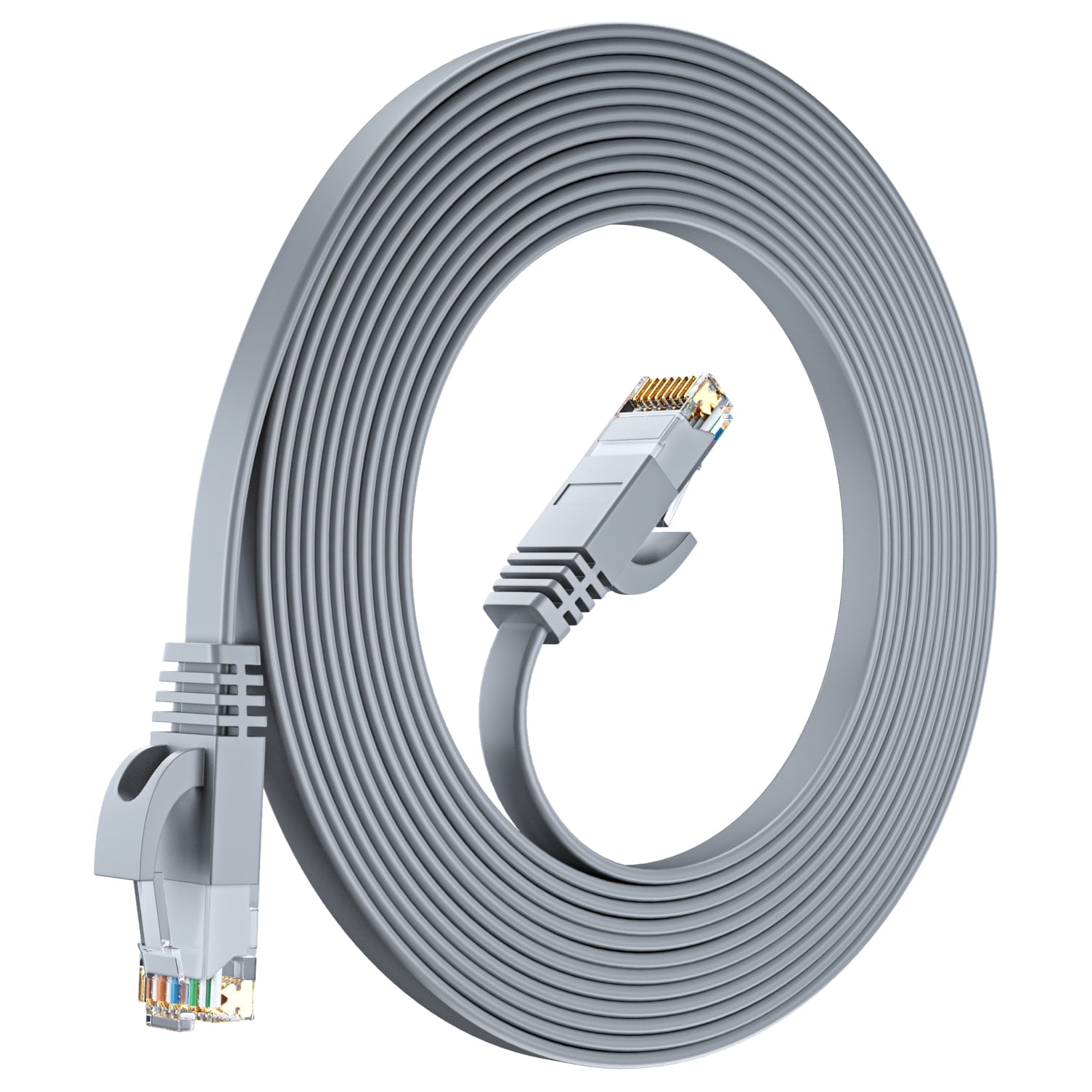 Cat6 Ethernet Cable 25ft, Gray - Flat High-Speed Network Cables for Gaming, Streaming, Router, Modem, PC, PS5, Xbox - Durable & Space-Saving Design