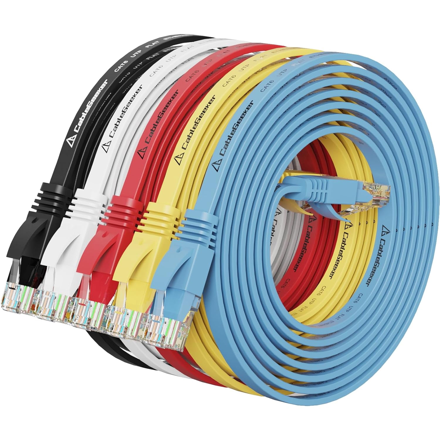 Cat 6 Ethernet Cable 5 ft (5 Pack) (at a Cat5e Price but Higher Bandwidth) Cat6 Internet Network Flat - Patch Cables Short Computer LAN with Snagless RJ45 Connectors