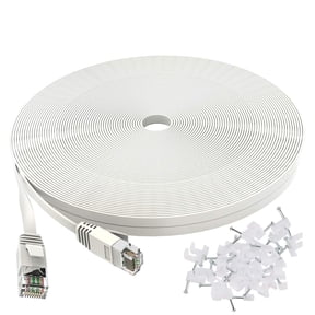 Cat 6 Ethernet Cable 50 Ft White - Flat Internet Network Lan Patch Cords Solid Cat6 High Speed Computer Wire With Clips& Snagless Rj45 Connectors For Router, Modem Faster Than Cat5E/Cat5 - 50 Feet