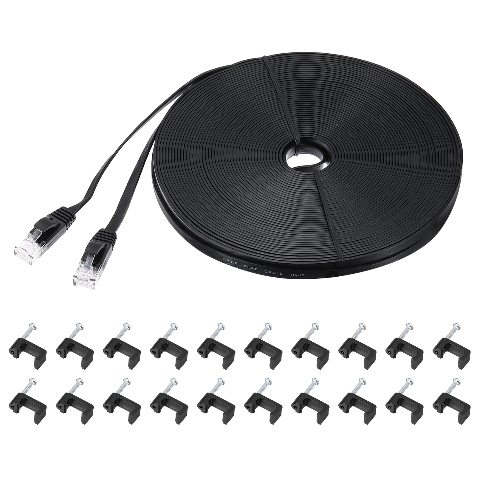 Cat 6 Ethernet Cable 82ft, 32AWG 250MHz Flat High Speed RJ45 Cat6 Internet Network Patch Cord with Clips , Black