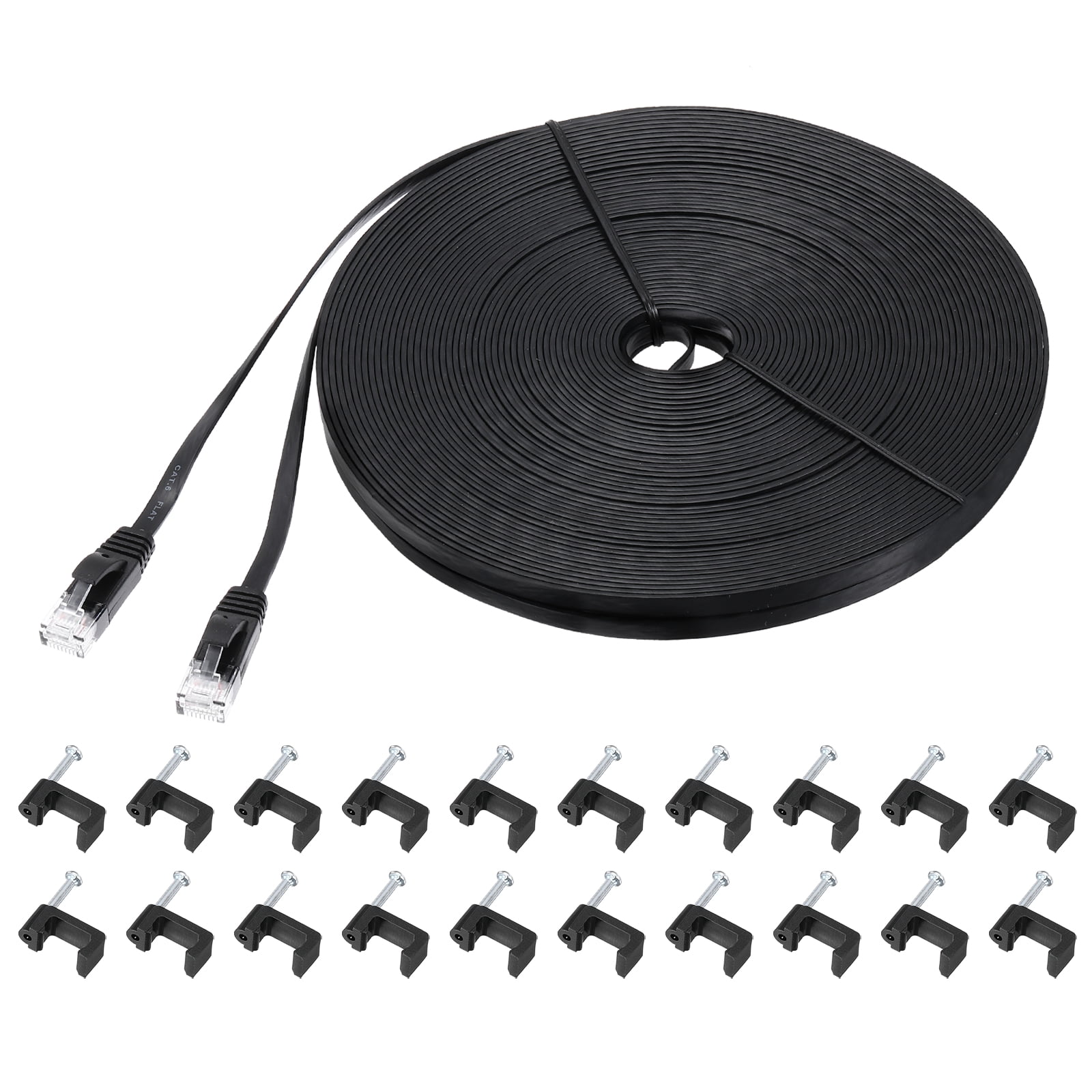 Cat 6 Ethernet Cable 98ft, 32AWG 250MHz Flat High Speed RJ45 Cat6 Internet Network Patch Cord with Clips , Black