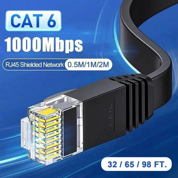 Cat 6 Ethernet Cable RJ45 Shielded Network 32FT/65FT/98FT Ethernet Cableh Flat Hig Speed 1000Mbps Internet Network Cord Cat6 RJ45