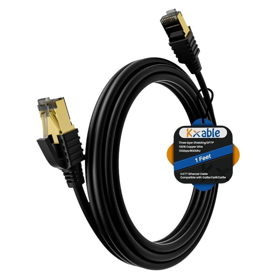 Cat 7 Ethernet Cable 1 Feet, Cat7 High Speed Internet Cord, CAT7 RJ45 LAN Network Cable, Triple Shielding SFTP 10Gbps 600Mhz Patch Cable, Compatible with CAT6A CAT6 CAT5E CAT5 Cable