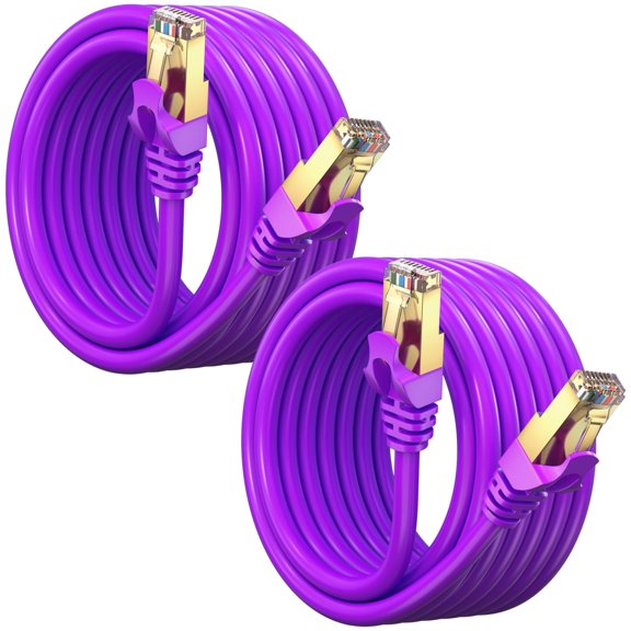 Cat 7 Ethernet Cable 10 ft - (2 Pack) High-Speed Cat7 Internet & Network LAN Patch Cables, RJ45 Connectors - Perfect for Gaming, Streaming, and More (Purple)
