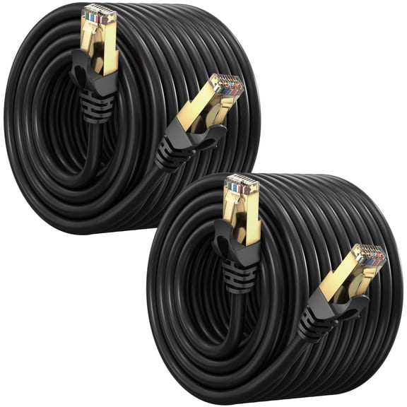 Cat 7 Ethernet Cable 100 ft - (2 Pack) High-Speed Cat7 Internet & Network LAN Patch Cables, RJ45 Connectors - Perfect for Gaming, Streaming, and More (Black)