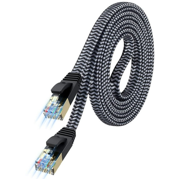 Cat 7 Ethernet Cable – 10Gbps High-Speed, Premium Braided Flat Design for Gaming, Streaming, Home and Office
