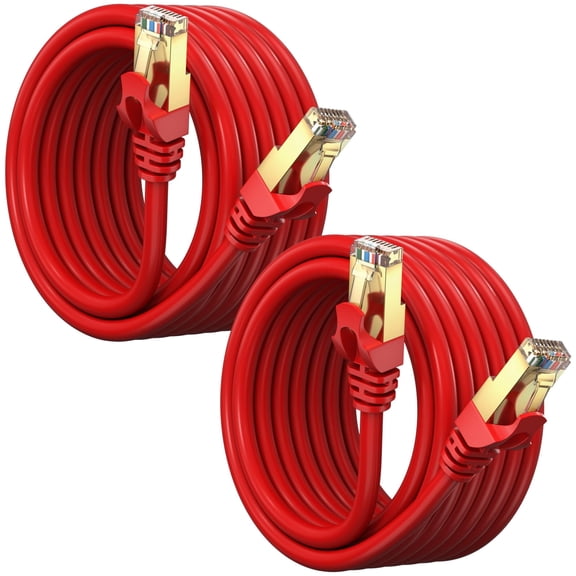 Cat 7 Ethernet Cable 12 ft - (2 Pack) High-Speed Cat7 Internet & Network LAN Patch Cables, RJ45 Connectors - Perfect for Gaming, Streaming, and More (Red)