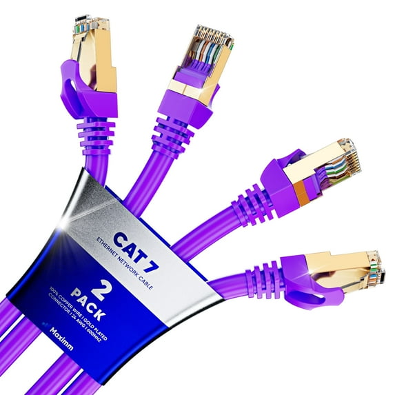 Cat 7 Ethernet Cable 15 ft - (2 Pack) High-Speed Cat7 Internet & Network LAN Patch Cables, RJ45 Connectors - Perfect for Gaming, Streaming, and More (Purple)